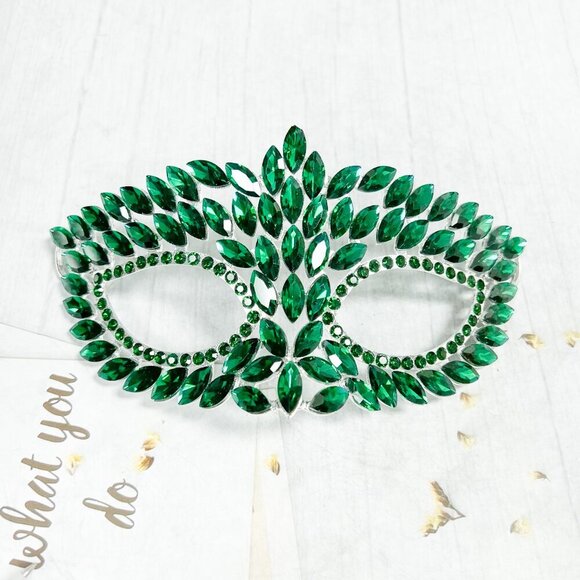 Handmade masquerade mask, Green crystal mask, Wedding party mask Masquerade mask - Picture 3 of 8